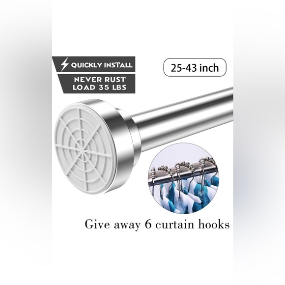 New! Tension Shower Curtain Rod - Never Rust Non-Slip Adjustable Closet Rod, Chr - Picture 1 of 14